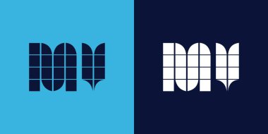 Fayans şekilli MV logo tasarımı. Ticari veya marka için uygun minimalist ve modern vektör illüstrasyon tasarımı