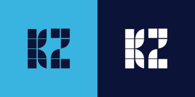 Fayans şekilli KZ logo tasarımı. Ticari veya marka için uygun minimalist ve modern vektör illüstrasyon tasarımı