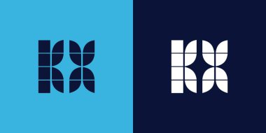 Fayans şekilli KX logo tasarımı. Ticari veya marka için uygun minimalist ve modern vektör illüstrasyon tasarımı