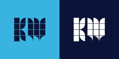 Fayans şekilli KW logo tasarımı. Ticari veya marka için uygun minimalist ve modern vektör illüstrasyon tasarımı