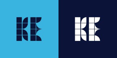 Fayans şekilli KE logosu tasarımı. Ticari veya marka için uygun minimalist ve modern vektör illüstrasyon tasarımı