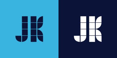 Fayans şekilli JK logo tasarımı. Ticari veya marka için uygun minimalist ve modern vektör illüstrasyon tasarımı