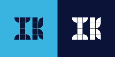 Fayans şekilli IK logo tasarımı. Ticari veya marka için uygun minimalist ve modern vektör illüstrasyon tasarımı
