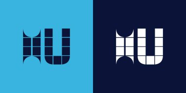 Fayans şekilli HU logo tasarımı. Ticari veya marka için uygun minimalist ve modern vektör illüstrasyon tasarımı