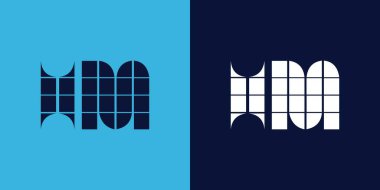 Fayans şekilli HM logo tasarımı. Ticari veya marka için uygun minimalist ve modern vektör illüstrasyon tasarımı