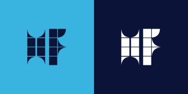 Fayans şekilli HF logo tasarımı. Ticari veya marka için uygun minimalist ve modern vektör illüstrasyon tasarımı