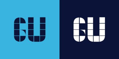 Fayans şekilli GU logo tasarımı. Ticari veya marka için uygun minimalist ve modern vektör illüstrasyon tasarımı