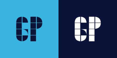 Fayans şekilli GP logo tasarımı. Ticari veya marka için uygun minimalist ve modern vektör illüstrasyon tasarımı