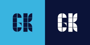 Fayans şekilli GK logo tasarımı. Ticari veya marka için uygun minimalist ve modern vektör illüstrasyon tasarımı