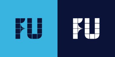 FU logo tasarımı, fayans şeklinde. Ticari veya marka için uygun minimalist ve modern vektör illüstrasyon tasarımı