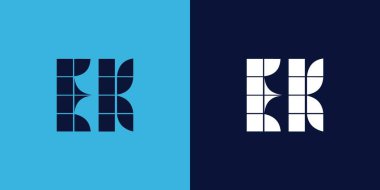 Fayans şekilli EK logo tasarımı. Ticari veya marka için uygun minimalist ve modern vektör illüstrasyon tasarımı