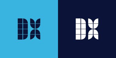 Fayans şekilli DX logo tasarımı. Ticari veya marka için uygun minimalist ve modern vektör illüstrasyon tasarımı