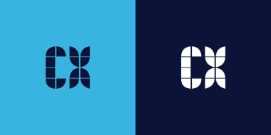 Fayans şekilli CX logo tasarımı. Ticari veya marka için uygun minimalist ve modern vektör illüstrasyon tasarımı