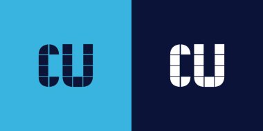 Fayans şekilli CU logo tasarımı. Ticari veya marka için uygun minimalist ve modern vektör illüstrasyon tasarımı
