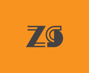 Canlı turuncu arkaplan üzerinde geometrik elementlerle kalın siyah harfli ZS, markalaşma, tasarım veya modern yaratıcı projeler için idealdir..
