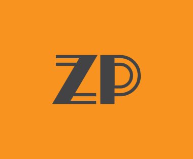 Canlı turuncu arkaplan üzerinde geometrik elementlere sahip kalın siyah harf 'ZP', markalaşma, tasarım veya modern yaratıcı projeler için ideal.