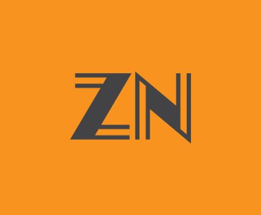 Canlı turuncu arkaplan üzerinde geometrik elementlere sahip kalın siyah harf 'ZN', markalaşma, tasarım veya modern yaratıcı projeler için ideal.