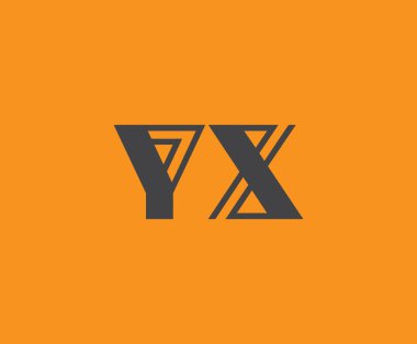 Canlı turuncu arkaplan üzerinde geometrik elementlerle kalın siyah harf 'YX', markalaşma, tasarım veya modern yaratıcı projeler için ideal.