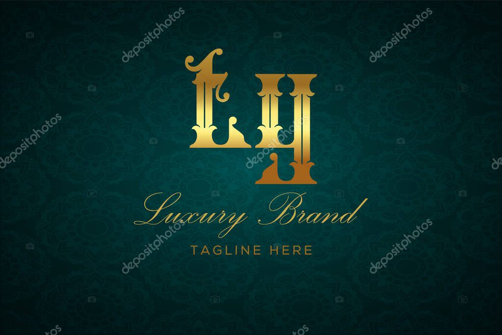 TY LUXURY LETTER. Luxury brand logo featuring gold text and decoration on a dark green patterned background, symbolizing sophistication and exclusivity, perfect for representing premium products, brands, and high-end businesses.
