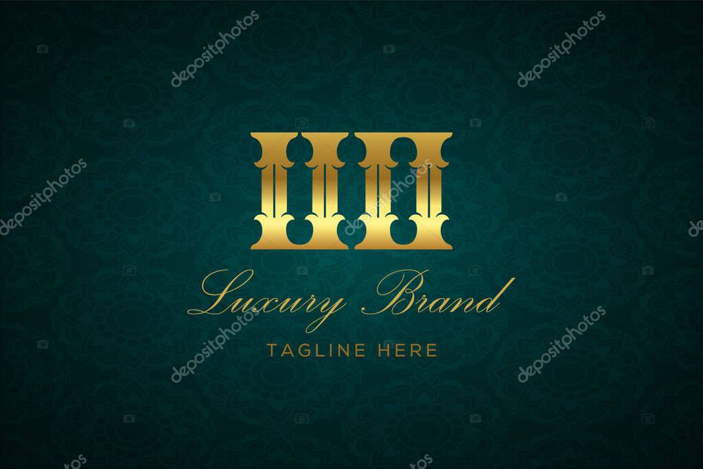 UO LUXURY LETTER. Luxury brand logo featuring gold text and decoration on a dark green patterned background, symbolizing sophistication and exclusivity, perfect for representing premium products, brands, and high-end businesses.