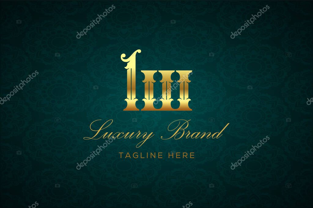 LW LUXURY LETTER. Luxury brand logo featuring gold text and decoration on a dark green patterned background, symbolizing sophistication and exclusivity, perfect for representing premium products, brands, and high-end businesses.