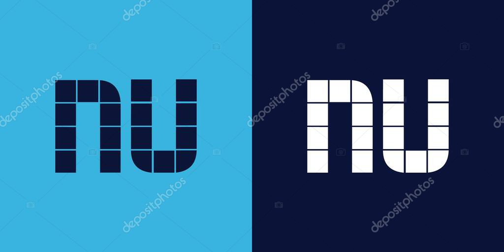 NU logo design with tile shape. Minimalist and modern vector illustration design suitable for business or brand