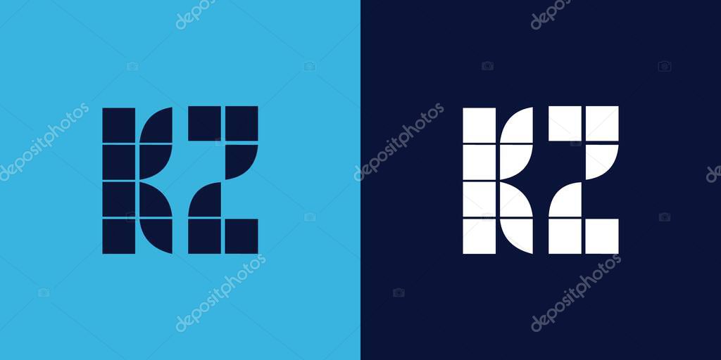 KZ logo design with tile shape. Minimalist and modern vector illustration design suitable for business or brand
