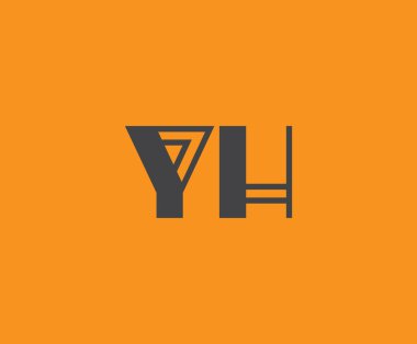 Canlı turuncu arkaplan üzerinde geometrik elementlerle kalın siyah harf 'YH', markalaşma, tasarım veya modern yaratıcı projeler için ideal.