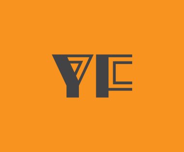 Canlı turuncu arkaplan üzerinde geometrik elementlere sahip kalın siyah harf 'YF', markalaşma, tasarım veya modern yaratıcı projeler için ideal.