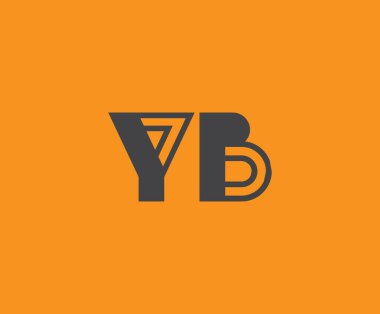 Canlı turuncu arkaplan üzerinde geometrik elementlere sahip kalın siyah harf 'YB', markalaşma, tasarım veya modern yaratıcı projeler için ideal.