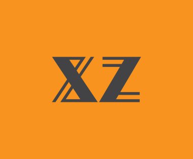 Canlı turuncu arkaplan üzerinde geometrik elementlerle kalın siyah harf 'XZ', markalaşma, tasarım veya modern yaratıcı projeler için ideal.
