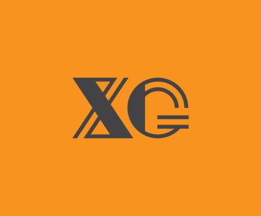 Canlı turuncu arkaplan üzerinde geometrik elementlerle kalın siyah harf 'XG', markalaşma, tasarım veya modern yaratıcı projeler için ideal.