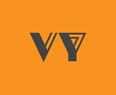 Canlı turuncu arkaplanda geometrik elementlere sahip kalın siyah harf 'VY', markalaşma, tasarım veya modern yaratıcı projeler için ideal.