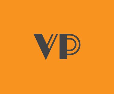 Canlı turuncu arka planda geometrik elementlere sahip kalın siyah harfli 'VP' markalaşma, tasarım veya modern yaratıcı projeler için ideal.