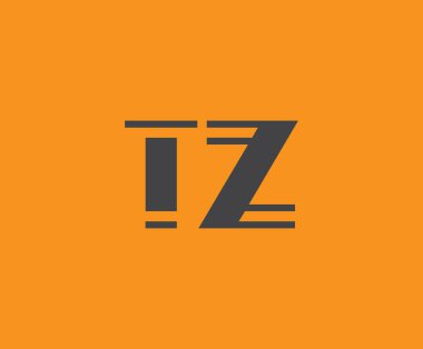 Canlı turuncu arkaplan üzerinde geometrik elementlerle kalın siyah harf 'TZ', markalaşma, tasarım veya modern yaratıcı projeler için ideal.