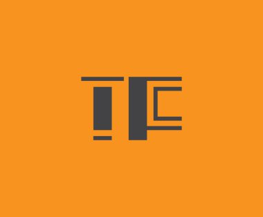 Canlı turuncu arkaplan üzerinde geometrik elementlere sahip kalın siyah harf 'TF', markalaşma, tasarım veya modern yaratıcı projeler için ideal.