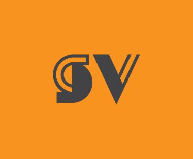 Canlı turuncu arkaplan üzerinde geometrik elementlere sahip kalın siyah harf 'SV', markalaşma, tasarım veya modern yaratıcı projeler için ideal.