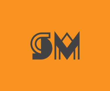 Canlı turuncu arkaplanda geometrik elementlere sahip kalın siyah harf 'SM', markalaşma, tasarım veya modern yaratıcı projeler için ideal.