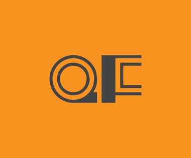 Canlı turuncu arkaplan üzerinde geometrik elementlere sahip kalın siyah harf 'QF', markalaşma, tasarım veya modern yaratıcı projeler için ideal.