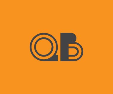 Canlı turuncu arkaplanda geometrik elementlere sahip kalın siyah harf 'QB', markalaşma, tasarım veya modern yaratıcı projeler için ideal.