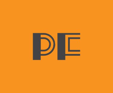 Canlı turuncu arkaplan üzerinde geometrik elementlere sahip kalın siyah harf 'PF', markalaşma, tasarım veya modern yaratıcı projeler için ideal.