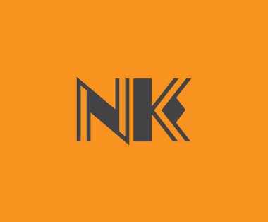 Canlı turuncu arkaplan üzerinde geometrik elementlere sahip kalın siyah harf 'NK', markalaşma, tasarım veya modern yaratıcı projeler için ideal.