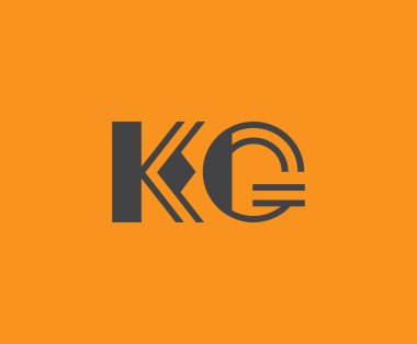 Canlı turuncu arkaplan üzerinde geometrik elementlere sahip kalın siyah harf 'KG', markalaşma, tasarım veya modern yaratıcı projeler için ideal.
