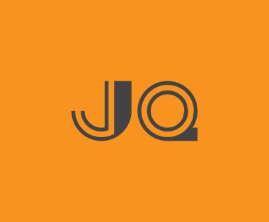 Canlı turuncu arkaplan üzerinde geometrik elementlere sahip kalın siyah harf 'JQ', markalaşma, tasarım veya modern yaratıcı projeler için ideal.