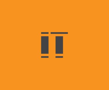 Canlı turuncu arkaplan üzerinde geometrik elementlerle kalın siyah harfli 'IT' markalaşma, tasarım veya modern yaratıcı projeler için idealdir.