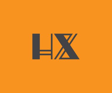 Canlı turuncu arkaplan üzerinde geometrik elementlerle kalın siyah harf 'HX', markalaşma, tasarım veya modern yaratıcı projeler için ideal.