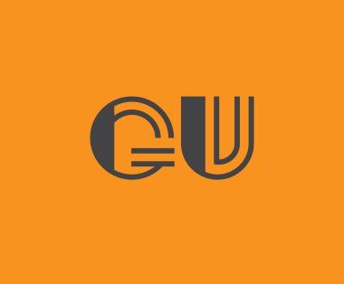 Canlı turuncu arka planda geometrik elementlere sahip kalın siyah harf 'GU', markalaşma, tasarım veya modern yaratıcı projeler için ideal.
