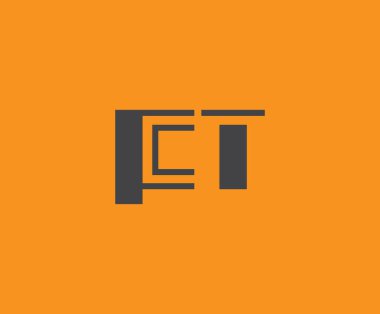 Canlı turuncu arkaplan üzerinde geometrik elementlerle kalın siyah harf 'FT', markalaşma, tasarım veya modern yaratıcı projeler için ideal.