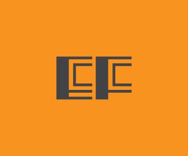 Canlı turuncu arkaplan üzerinde geometrik elementlerle kalın siyah harfli 'EF' markalaşma, tasarım veya modern yaratıcı projeler için idealdir.