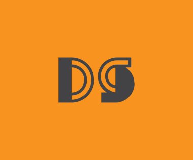 Canlı turuncu arka planda geometrik elementlere sahip kalın siyah harfli DS, markalaşma, tasarım veya modern yaratıcı projeler için idealdir.